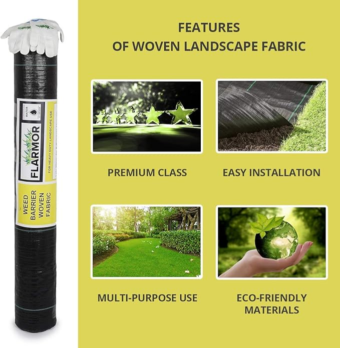 Landscape Fabric Heavy Duty 3Ft x 300Ft 3.2oz Black - Woven Weed Barrier Landscape Fabric - Weed Block - Garden Fabric Roll - Commercial Weed Control Fabric - Weed Barrier Cloth