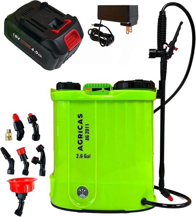 Battery Powered Backpack Sprayer 2.6 Gallon, Adjustable 0-100 PSI Pressure, Compatible with Makita 18V Battery, 7 Nozzles, Telescopic Wand, Charger Included, Electric Sprayer, Lawn & Garden Use