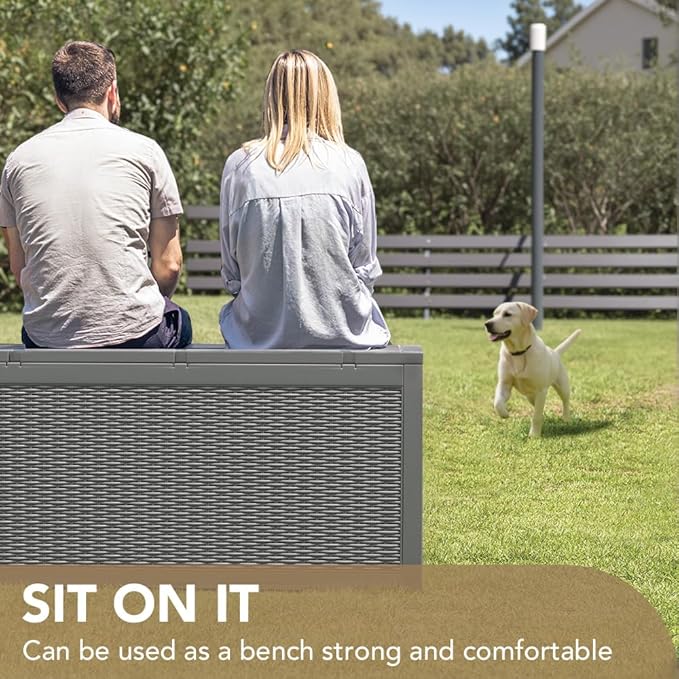 Devoko 95 Gallon Deck Box Large Resin Outdoor Storage Box, Waterproof and UV Resistant Lockable for Outdoor and Patio, Large Storage Cabinet for Patio Furniture, Garden Tools and Pool Supplies, Grey