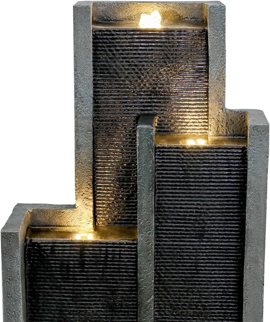 SunJet 5-Tiers Indoor/Outdoor Garden Water Fountain - 50.7inches Modern Floor-Standing Cascading Water Feature - Suitable for Deck, Patio, Porch, Yard Decor