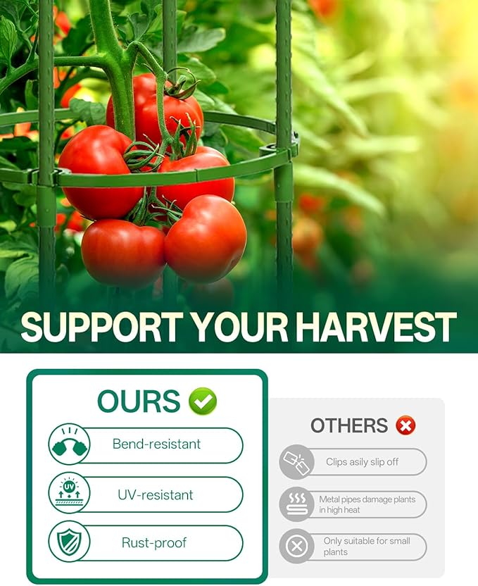 Breeze Touch Tomato Support Cages 3 Pack, Adjustable Tomato Trellis Up to 59 Inch for Garden & Pots, Small Plant Cages, Plant Support for Climbing Vegetables, Flowers, Beans, Cucumber, Peony