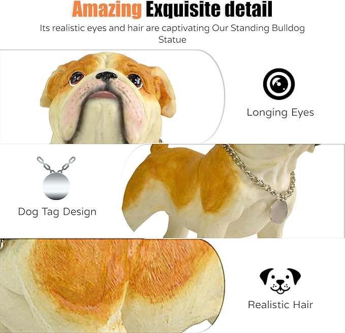 Adorable Standing English Bulldog Puppy Garden Statue, Cute Decorative Resin Figurine for Backyard, Porch, Lawn, Patio for Dog Lovers