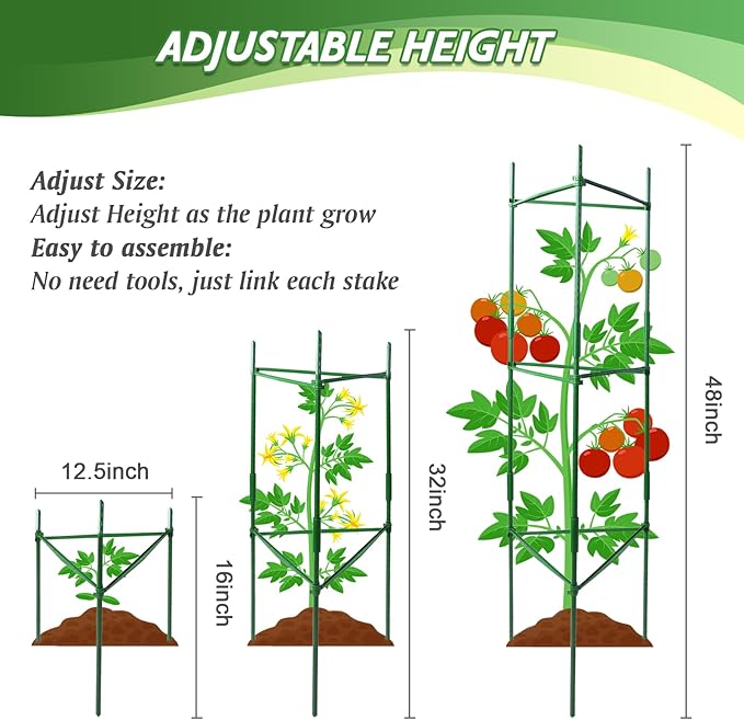 Tomato Cage, Tomato Plant Support Trellis for Garden & Pots, Rust-Resistant Tomato Cages for Climbing Vegetables Plants Flowers, 3 Pack - 48-Inch