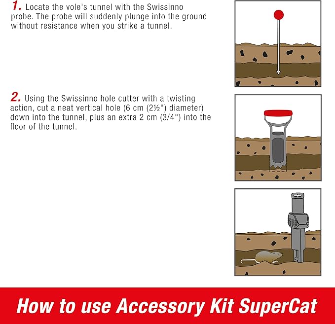 SWISSINNO Install Kit for Gopher & Mole Traps PRO SuperCat – 25cm Tunnel Probe & Serrated Cutter – Quick Setup Tool for 6cm Holes – Durable Swiss Design – 2-Piece Accessory Set