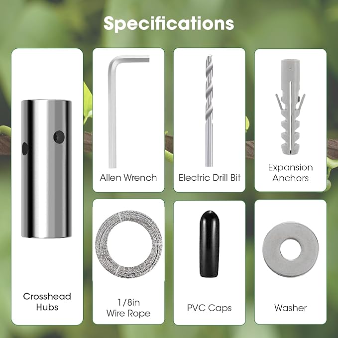 20 Sets Cylindrical Hubs Wall Trellis Kits, Wire Trellis for Climbing Plants Outdoor with 98Ft x 1/8" T316 Stainless Steel Rope, Garden Wire Trellis System for Espalier & Vertical Gardening