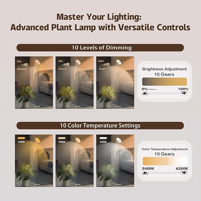 40W Full Spectrum Tall Grow Light with 24H Cycle Timer, 10-Level Dimmable & Color Temperature, Adjustable Height - Plant Lights for Indoor Growing