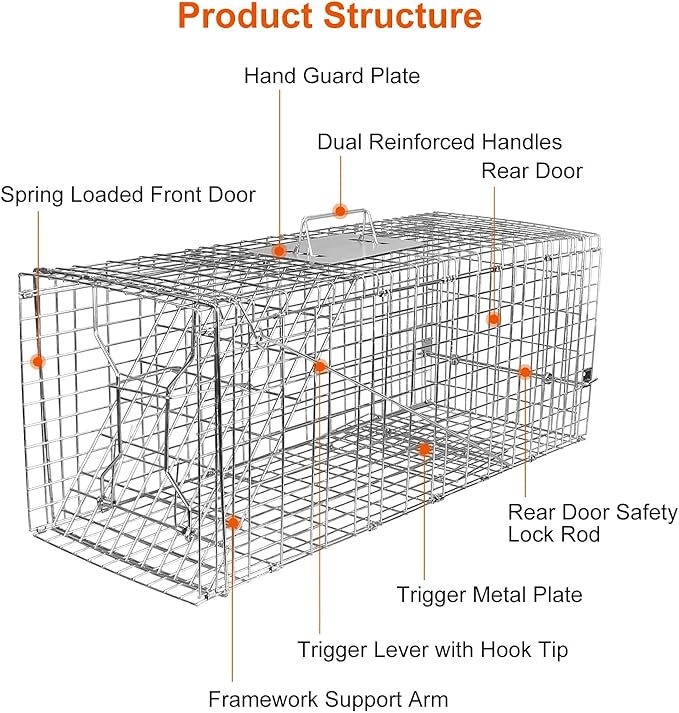 iMounTEK Humane Live Animal TrapLarge Humane Cat Trap Catch Release Animal Rodent Cage Collapsible Galvanized Wire for Small Raccoons Beavers Groundhogs Foxes Armadillos