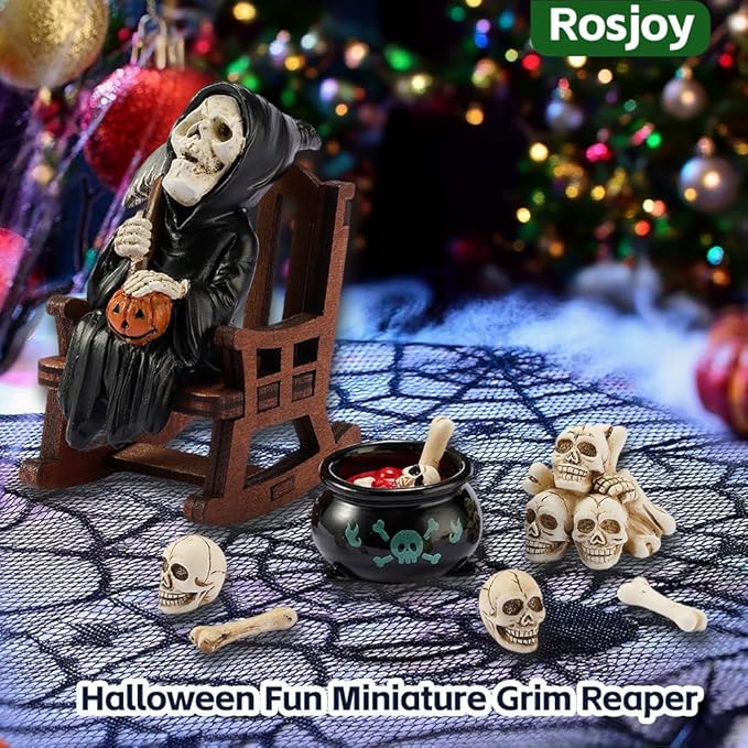 Halloween Decor Miniature Skull Grim Reaper Desk Figurine,Gothic Horror Resin Grim Reaper,for Bookshelf Decor,Desk Trinkets,Collectible,Party Gifts