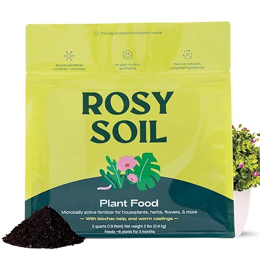 Rosy Soil Plant Food - Microbially Active Fertilizer for Houseplants, Herbs, Flowers – Enriched with Biochar, Kelp, and Worm Castings – Organic Food for Healthy Growth – 2 Quarts