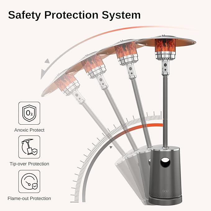 EAST OAK 50,000 BTU Patio Heater with Sand Box, Table Design, Double-Layer Stainless Steel Burner, Wheels, Triple Protection System, Outdoor Heater for Home and Residential, Lava Smoke