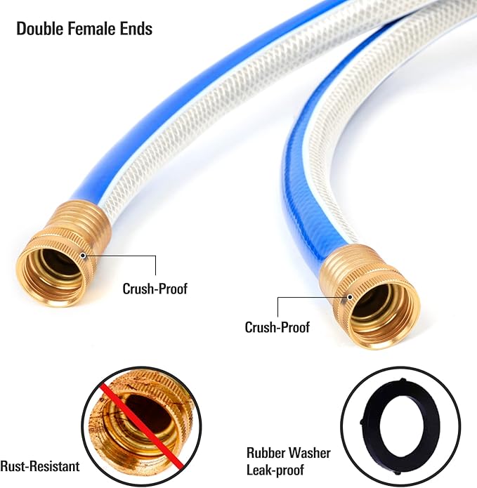 Solution4Patio Short Leader Garden Hose 3/4 in. x 5 ft. -Kink free, No Leaking, Both Female Brass/Aluminum Fittings -Heavy Duty Durable Flexible Lightweight Water Pipe for Household & Commercial -Blue