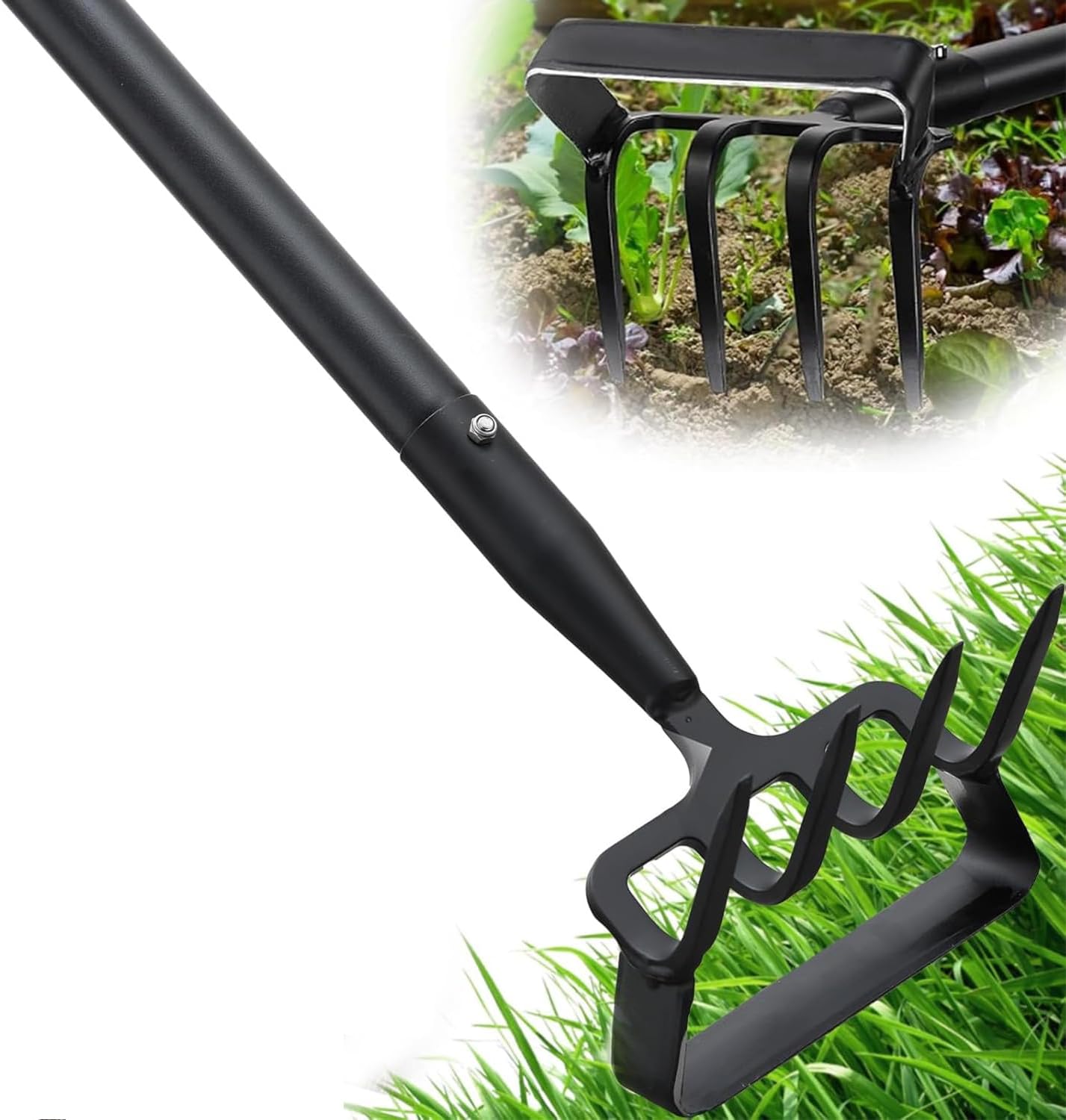 Upgraded Hula Hoe and Garden Hoe, Stirrup Hoe with Adjustable Handle for Weeding Digger loosening Soil Metal Garden Cultivator Hula Hoe with Rake Tiller Cultivator (30-62 Inch)
