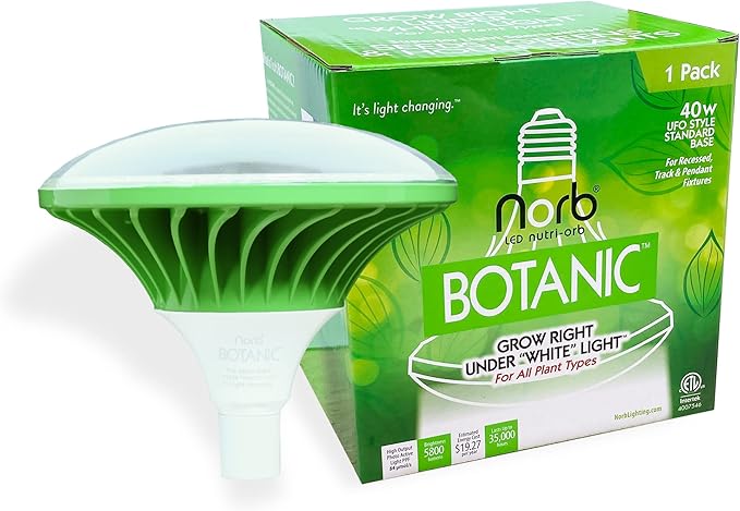 NorbBOTANIC UFO 40W LED Grow Light - Full Spectrum Sun-Spectrum™ for Indoor Plants, Hydroponics, Greenhouse, Herbs, Vegetables, Hemp. Mimics Sunlight, High-Intensity, Energy-Efficient, E26