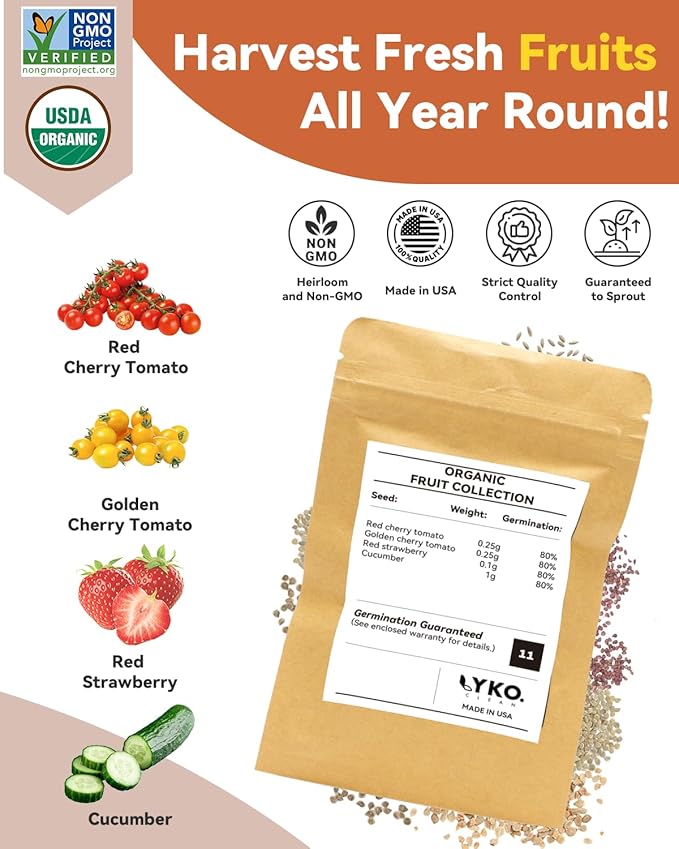 Fruits Seed Pod Kit for AeroGarden, Ahopegarden, iDoo, GARDENCUBE, MUFGA with Strawberry, Cucumber, Red/Golden Cherry Tomato, Compatible with All Indoor Hydroponics Growing System, 8-Pod