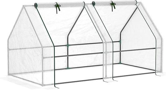 Outsunny 6' x 3' x 3' Mini Greenhouse with Zippered Doors & Roll-up Windows, Portable Plant Hot House with Durable PE Cover, Water Resistant, UV Protected for Outdoor Flowers, Vegetables, White