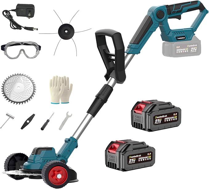 Electric Weed Wacker with Wheel Brushless Cordless Weed Eater Battery Powered| 60 Minute Battery Life | Silent Design, One Click Start | Suitable for Small and Medium-Sized Lawns