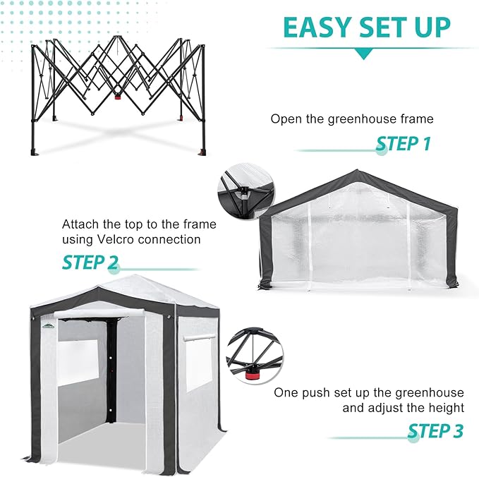 EAGLE PEAK 8x6 Portable Walk in Greenhouse with Polyester Reinforced Corners, Instant Pop Up Indoor Outdoor Gardening Green House, Roll Up Zipper Entry Doors and Mesh Windows, Gray/White