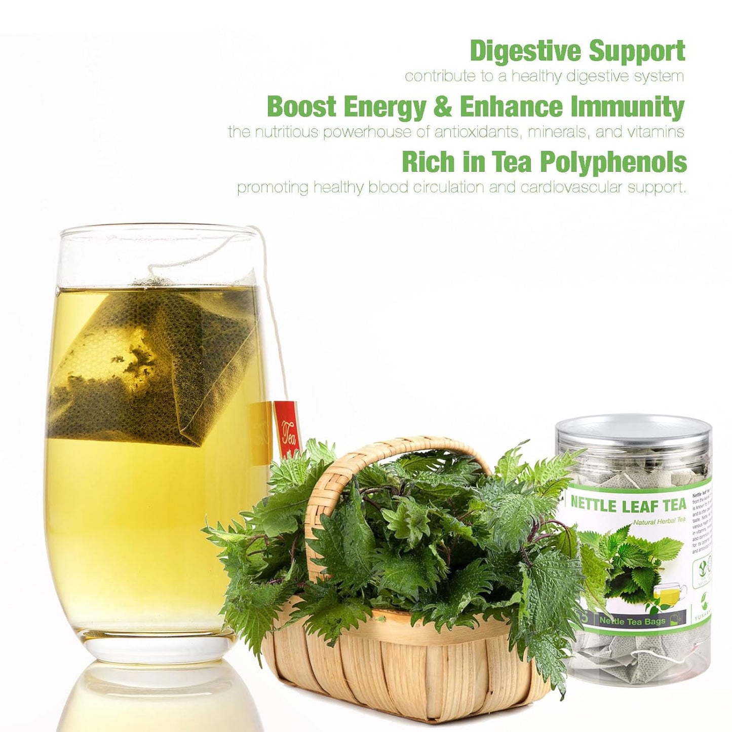 55 Nettle Leaf Tea Bags, 100% Natural & Pure Stinging Nettle Tea, Dried Nettle Herb Leaves, Caffeine Free