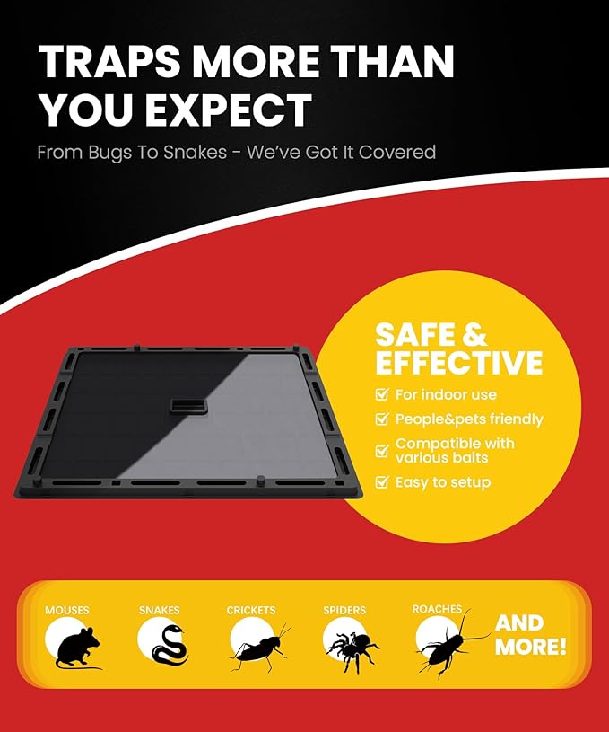 Jumbo Rat & Mouse Glue Traps - 6 Pack Large Heavy Duty Sticky Traps Indoor for Home, Extra Strong Adhesive Plastic Tray for Snakes, Non-Toxic Pest Control for House & Garage, Large Size