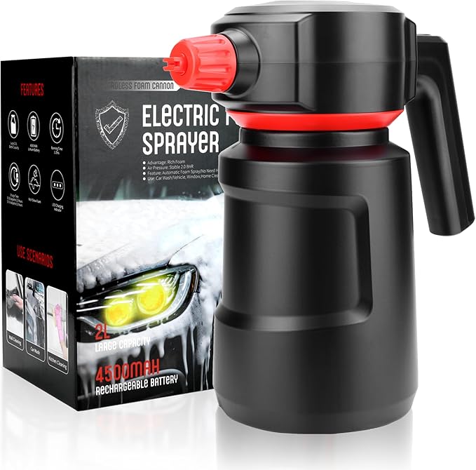 Electric Foam Sprayer 2L Car Wash Sprayer Electric Foam Cannon USB Rechargeable Battery Foamer Spray Cordless Portable Pump Spray Black