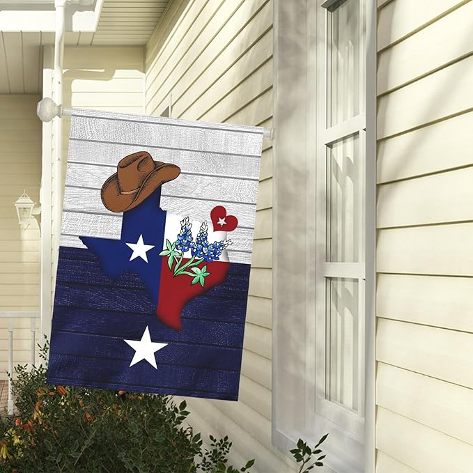 Texas Bluebonnet Garden Flag Cowboy Hat Texas State Yard Flag Americana Western House Banner Polyester Double Sided for Outdoor Wall Yard Patio Window Porch Welcome Banners Gift 28 x 40 Inch