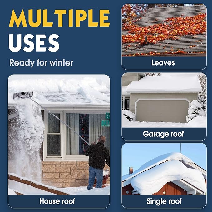 CHANGE MOORE Scratch Free Snow Roof Rake with Wheels for Snow Removal, 4.78’-19.88’ Extendable Aluminum Snow Rake for House Roof, Time-Saving Lightweight Roof Snow Removal Tool with 25" Blade