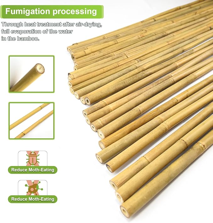 25pcs 1/2" D Thicker Heavy Duty Bamboo Stakes, 4FT Plant Stakes, Natural Garden Stakes for Tomato, Bean, Flowers,Trees Potted and Climbing Plant Support