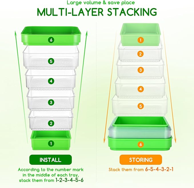 Creative.C Bean Seed Sprouter Kit Micro Greens Growing Trays with Sprout Lid Blackout Sleeves Drain Tray Four Tier Stackable Sprouts Growing Kit for Broccoli Alfalfa Seed Wheat Grass