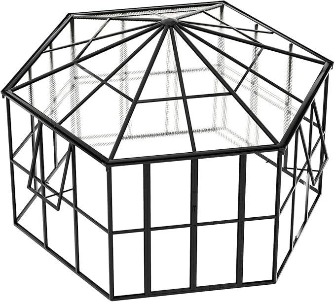 AMERLIFE 12x10x8 FT Hexagonal Hybrid Polycarbonate Greenhouse for Outdoors, Quick-Connect Assembly, Aluminum Frame with Ventilation and Rain Gutter for Backyard Garden, Black