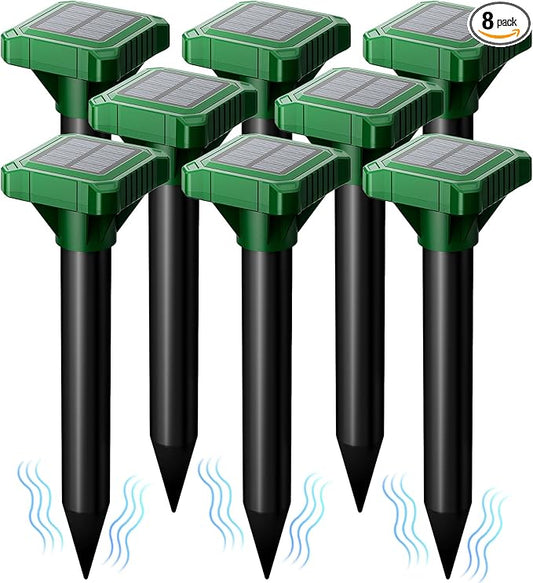 Solar Powered Mole Repeller Gopher Deterrent 8 Pack Outdoor Groundhog Repellent Ultrasonic Snake Armadillo Repeller Waterproof Effective for Yard Lawn Garden