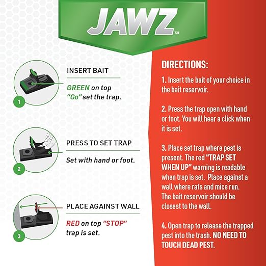 JAWZ Plastic Rat Traps – 12 Pack Bulk Snap Traps for Rats – Durable, Reusable Rodent Control – Easy to Set, Bait & Clean