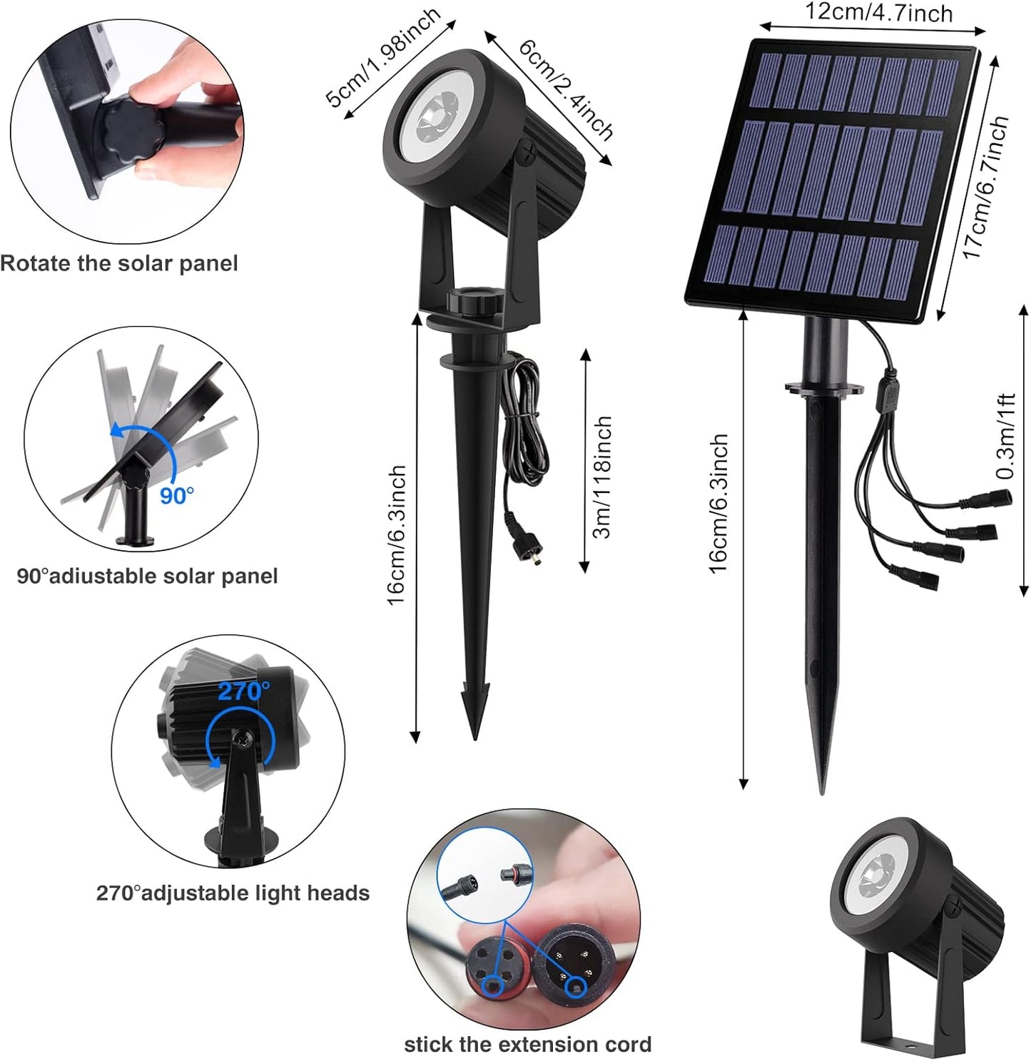 T-SUNUS Halloween Solar Spot Lights Outdoor Color Changing, Landscape Spotlights RGB Lighting Waterproof IP65 9.8ft Cable for Christmas Patio Pathway Yard Garden Wall Holiday Decoration (Multi-Color)