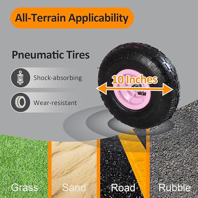 176 lb Kids Wagon Cart, 85L Large Capacity Durable Outdoor Tool Cart, Heavy Duty Cargo Wagon, Steel and Wooden Side with 10 Inch Inflatable Wheels, for Kids, Toys, Sport, Shopping (Pink)