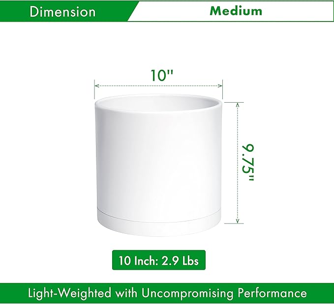 D'vine Dev 10 Inch Plastic Planter Pots for Plant Pot with Drainage Hole and Seamless Saucers, White Color, 74-X-A-2