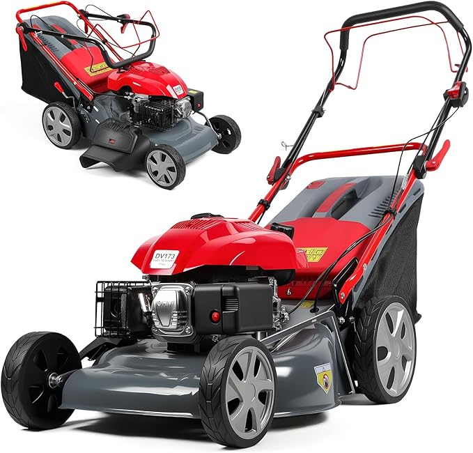 Foldable Self-Propelled Gas Lawn Mower with 173cc 4-Stroke Engine, 3-in-1(Bag/Mulch/Rear Discharge),8 Cutting Heights, Durable Steel Deck, Forced Air-Cooling System
