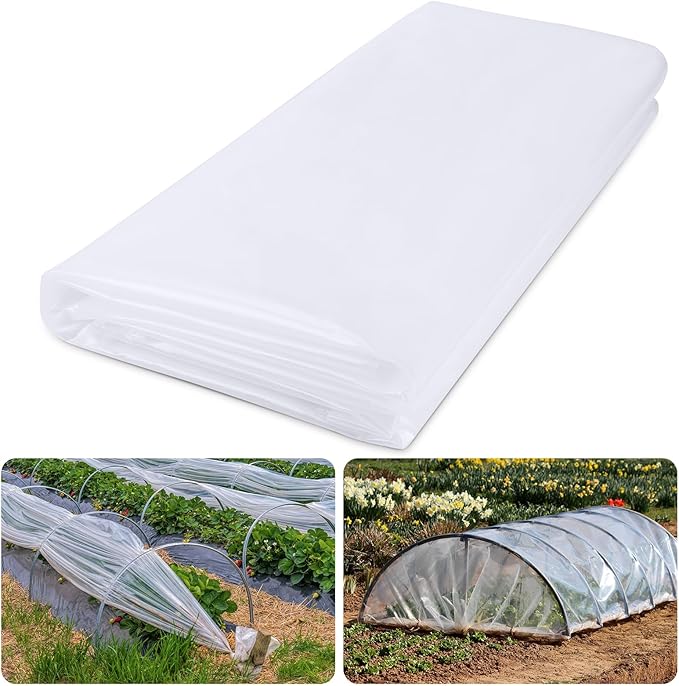 10' x 26' Greenhouse Plastic Film Sheeting Cover 6 Mil Thickness, Clear Greenhouse Cover Polyethylene Plastic UV Resistant Anti-drip, Anti-Fog for Farms, Agriculture, Garden, Farm Plastic Cover