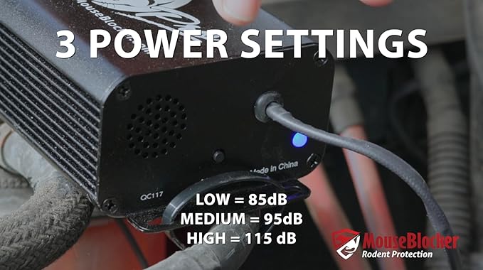 Mouse Blocker Prox 12Volt High Powered Ultrasonic Mouse and Rodent Deterrent with with an Eviction Mode and Dual Strobing LEDs for Your Vehicle