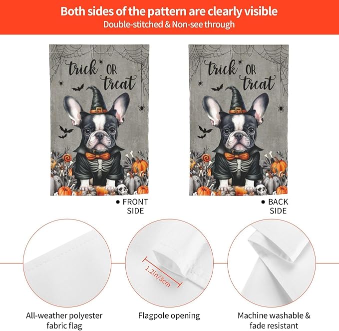 Halloween Boston Dog Bat Pumpkin Garden Flag Welcome Party Outdoor Outside Decorations Picks Home House Garden Yard Decor 12x18 Inch