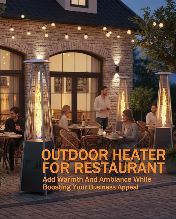 Pyramid Patio Heater, 48000 BTU Fast Heating Outdoor Heater for Large Spaces with Wheels & Weatherproof Cover, Triple Protection System for Restaurant Patios, Rooftop Bar, Event Spaces