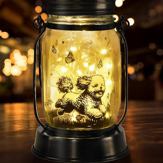 kyoryuger Bichon Dog Gifts for Women/Men Bichon Frise Solar Lanterns Birthday Dog Lovers Lantern Pet Loss Dog Memorial Lights Solar Garden Decoration for Yard, Patio,Backyard,Porch Torches Light