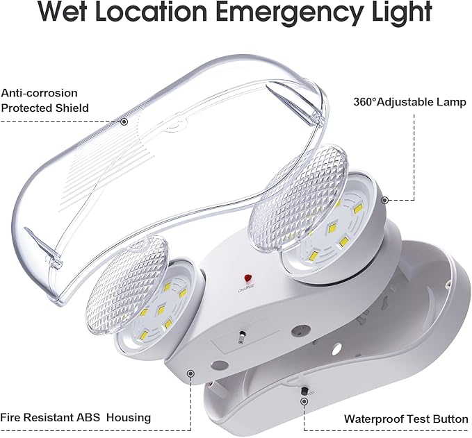 Outdoor Emergency Light with Battery Backup, Exterior Emergency Exit Lights Hardwired, Wet Location LED Egress Lights, Waterproof Commercial Emergency Lighting Fixture, 120-347V, UL Listed(1 Pack)