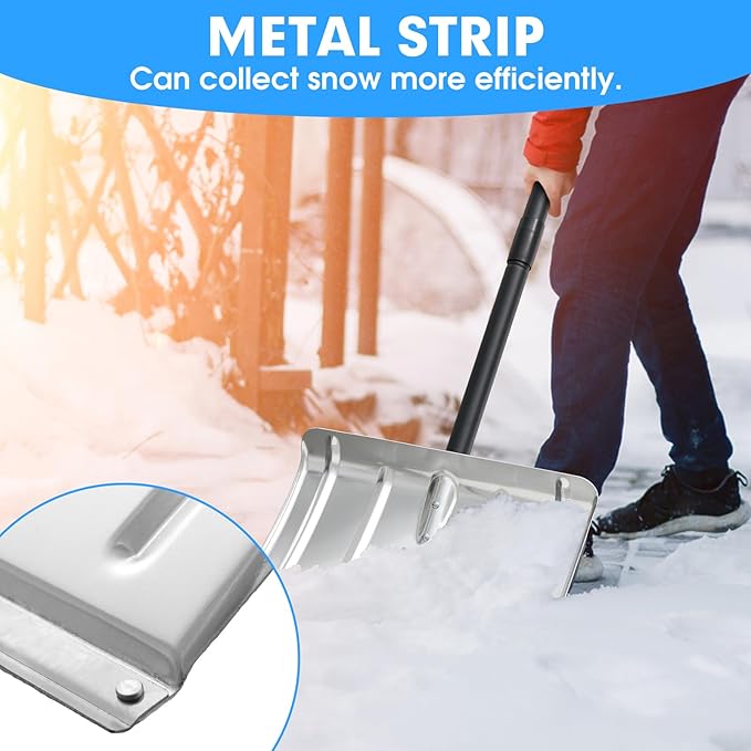 Snow Shovel for Driveway, 53/66 inches Aluminum Snow Removal Shovel Heavy Duty Metal Snow Shovels for Car Trunk Home Garage Garden