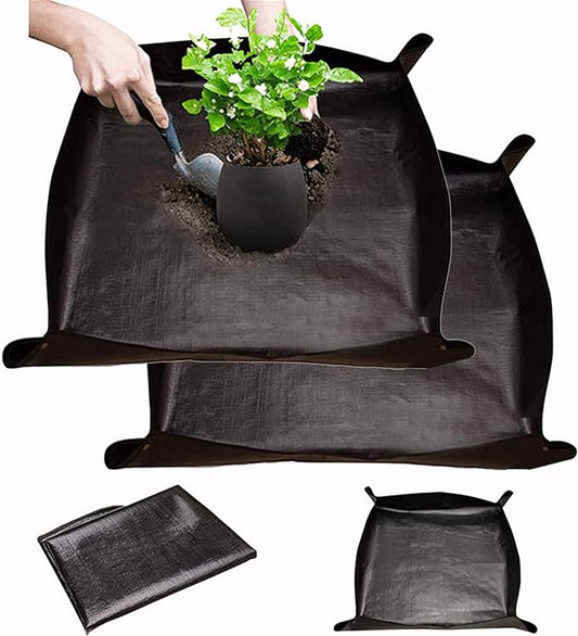 BIUWING 2PCS Indoor Plant Transplanting Repotting Mat Foldable Garden Work Cloth Waterproof Thicken Gardening Mat, Black (26.8" x 26.8")