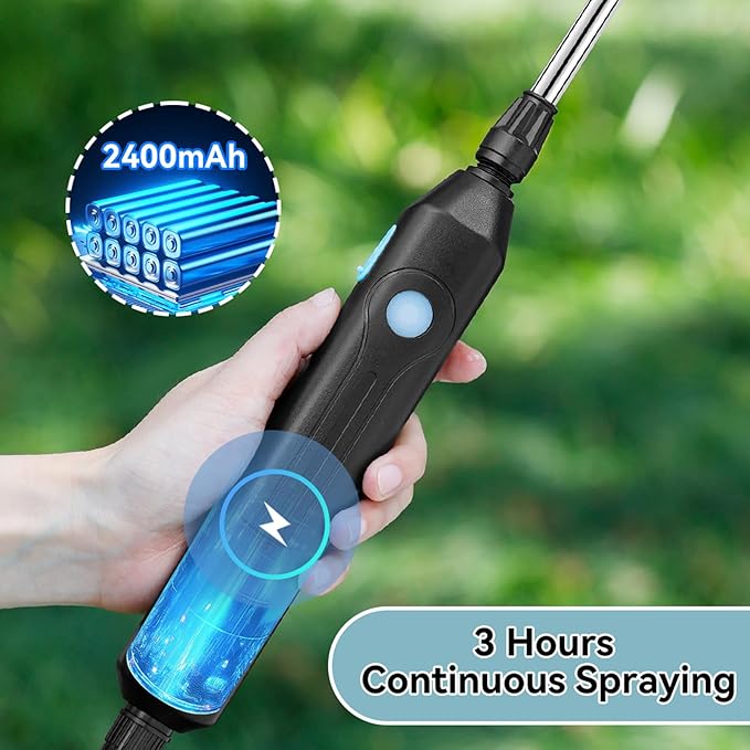 Battery Powered Sprayer 1.7 Gallon, Upgrade Powerful Electric Sprayer with 3 Mist Nozzles, Rechargeable Handle, Retractable Wand, Garden with Adjustable Shoulder Strap for Lawn,Garden,Cleaning