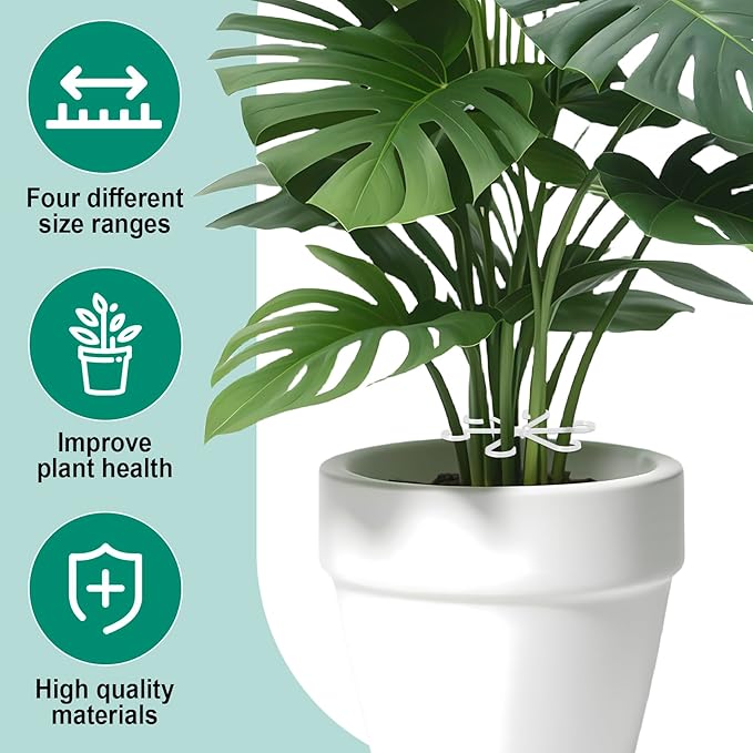 8PCS Plant Stem Support, 4 Sizes Climbing Houseplant Stem Holders, Plastic Reusable Flower Trellis Stem Hook Plant Care Growth Accessories for Flower Plants Indoor Outdoor - Clear