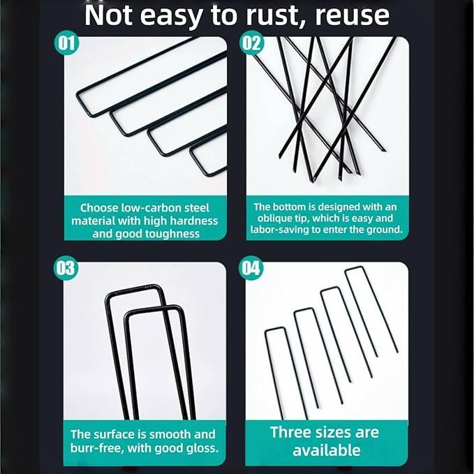 6 inch 25 Pack Black Galvanized Landscape Staples 11 Gauge Garden Stakes Pins Anti-Rust Ground Stakes U-Shaped Tent Stakes are Used for Weed Barrier, Irrigation Tubing, Yard Lawn, Landscape Fabric