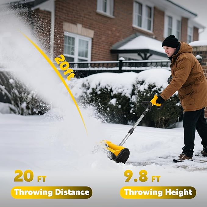 Cordless Snow Blower Compatible with Dewalt 20V Max Battery, 500W Electric Snow Shovel with Brushless Motor, 20ft Throwing Distance, Adjustable Front Handle, 12.8"wide, 9.66″depth, 300lbs/min