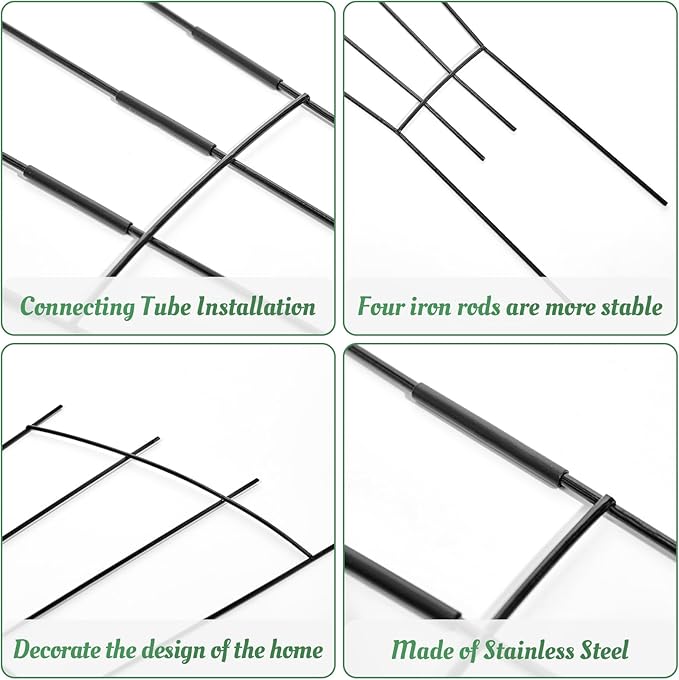 4 Pack 32'' Plant Trellis Indoor - Metal Trellis for Climbing Plants Indoor, Garden Trellis for Climbing Plants Outdoor Houseplants Flowers Vine Ivy, Fan Shape, Black