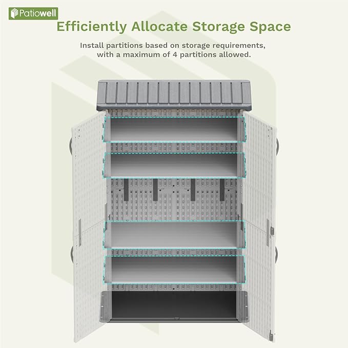 Patiowell 50 cu.ft Plastic Outdoor Storage Shed, Lockable Waterproof Resin Storage Cabinet Vertical Storage Shed for Garden Tools, Garbage Cans, Pool Supplies, White(Not Include Shelves)