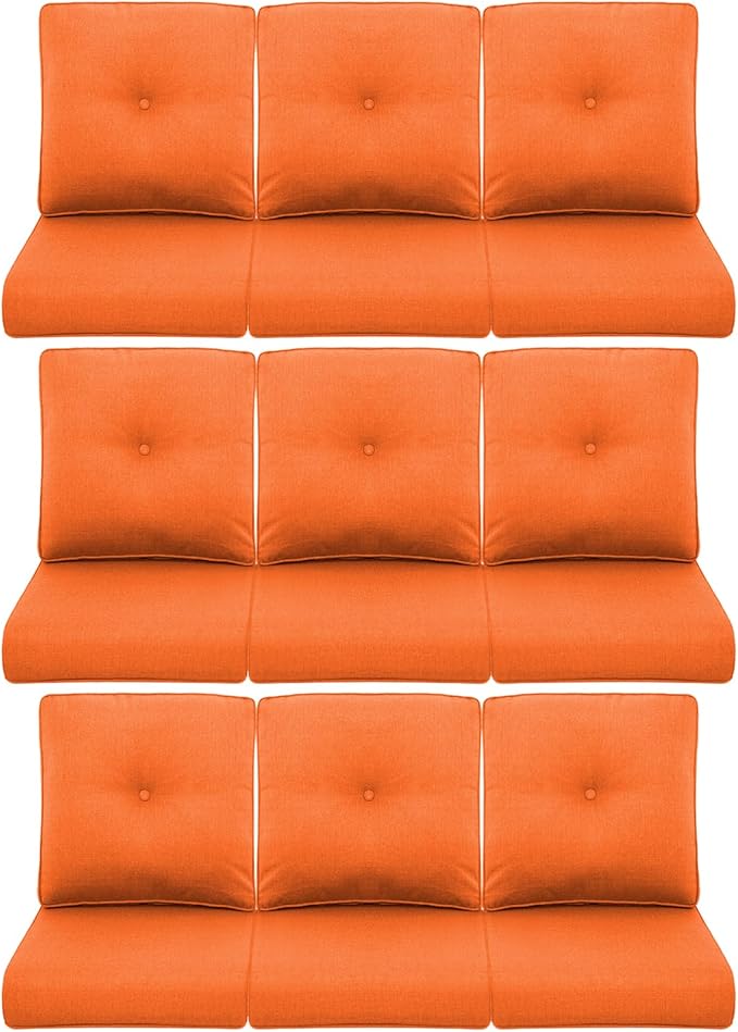 9-Piece Outdoor Patio Cushion Set - Fade & Water Resistant with Removable Olefin Cover, 22x24x4 Inch Memory Foam Cushions for Wicker Sectional Sofa – Orange/Buckle